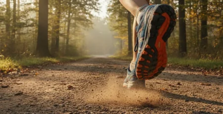 Bežec pri behu po chodníku s dôrazom na tlmenie a oporu chodidiel