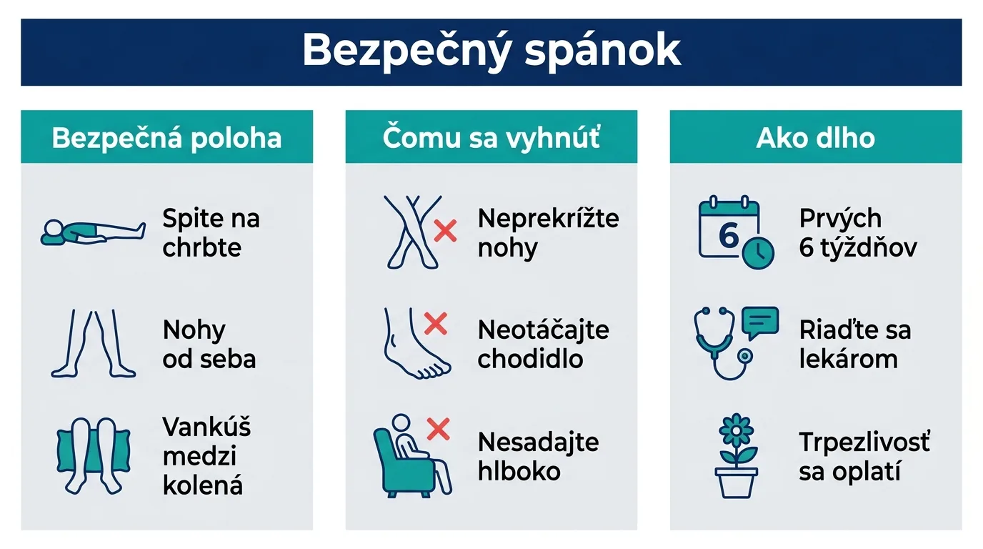 Infografika so zásadami bezpečného spánku po operácii bedrového kĺbu