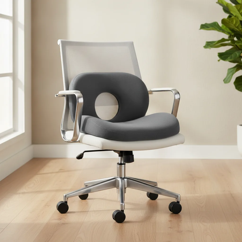 Mäkký ergonomický sedací vankúš na kancelárskej stoličke pre odľahčenie tlaku pri sedení.