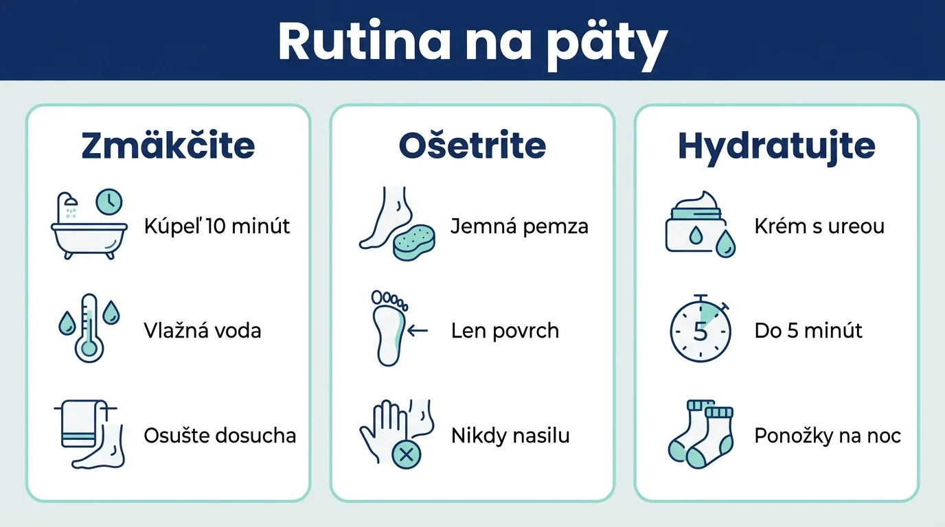 Infografika s tromi krokmi starostlivosti o suché a popraskané päty.