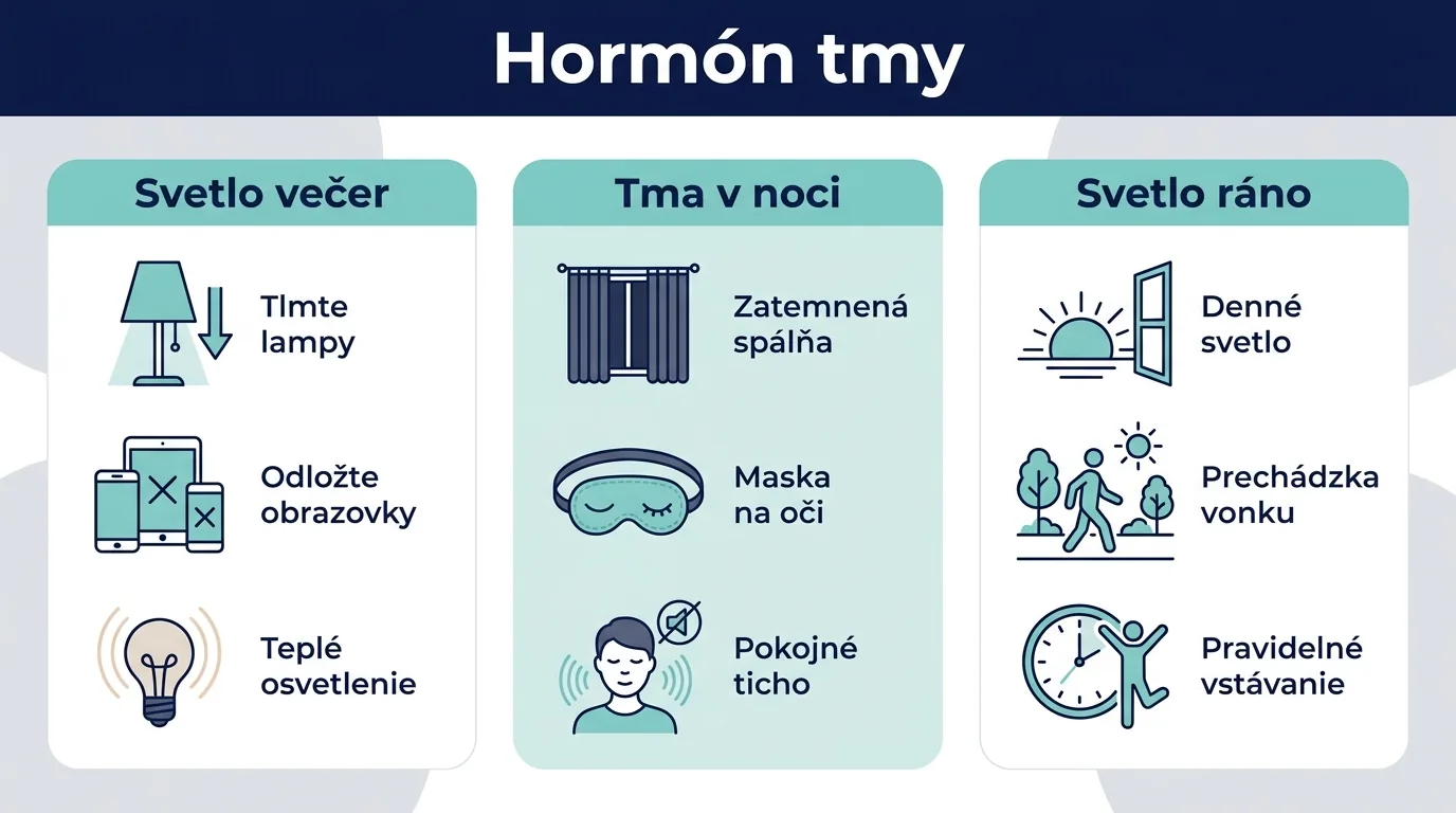 Infografika o vplyve svetla a tmy na melatonín
